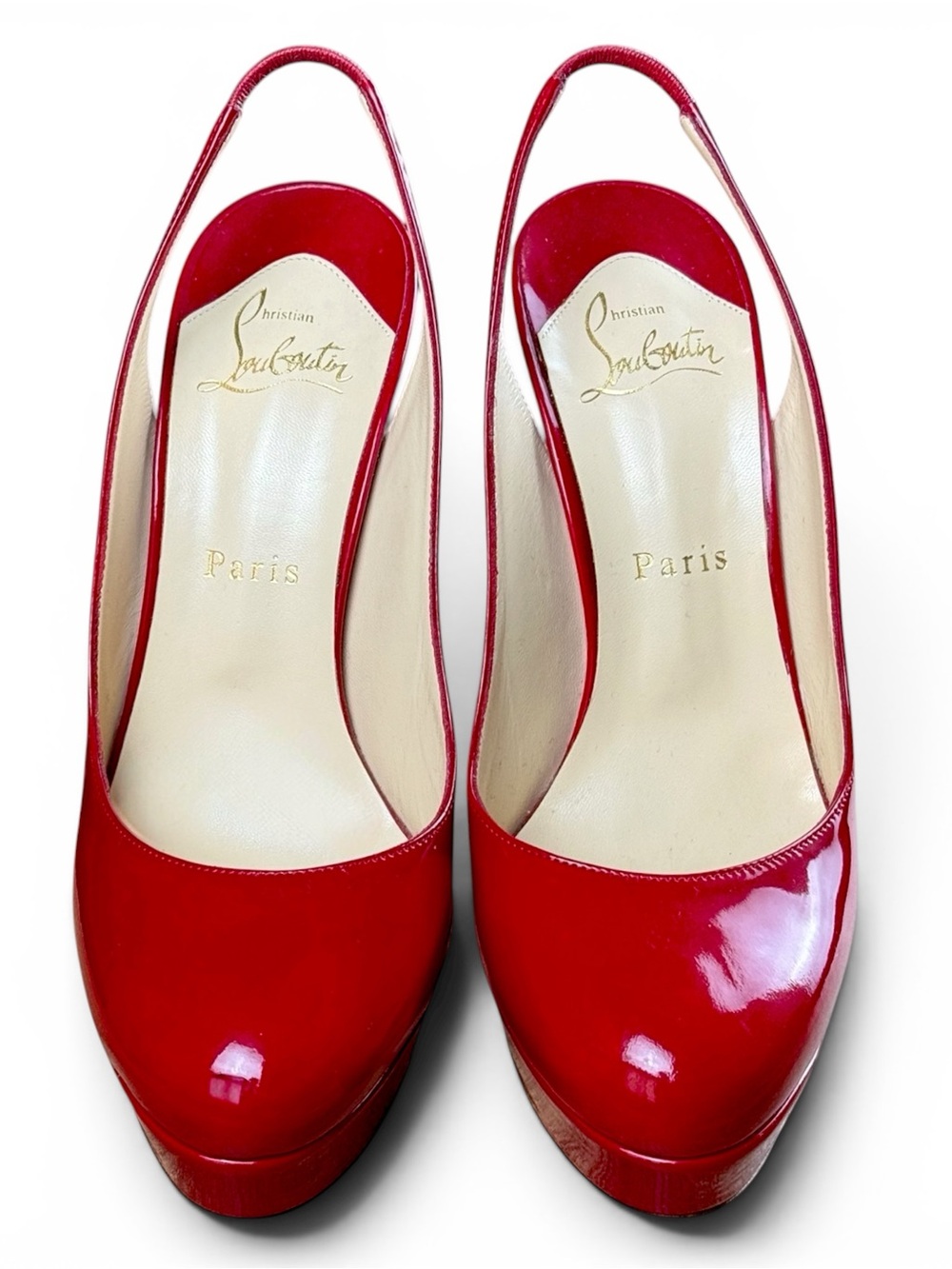 Christian Louboutin Red Patent Leather Slingback Platform Pumps Size 37